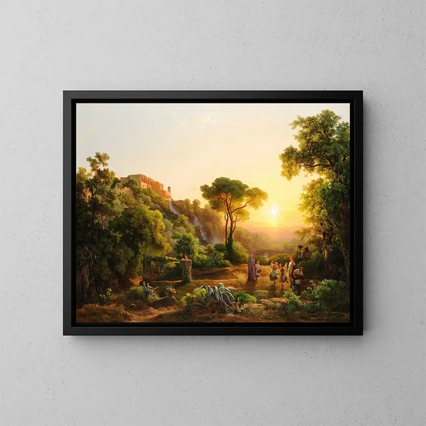 Landscape at Tivoli with a scene of the grape harvest - Károly Markó — framed artwork on a wall