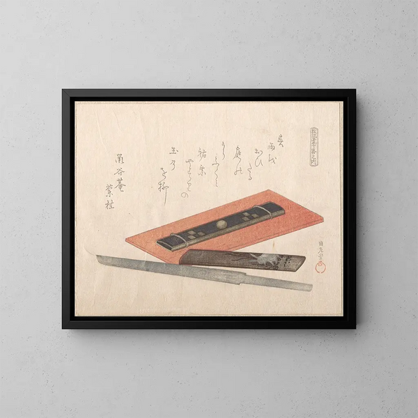 Mes en twee handvatten voor mes - Kubo Shunman — ingelijst kunstwerk aan de muur