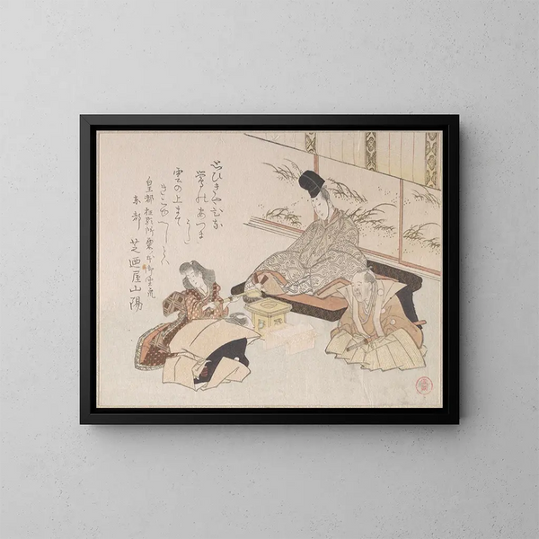 Noble ontvang een humoristisch kyōka-gedicht van Shibanoya Sanyō, meester van de kyōka - Kubo Shunman — ingelijst kunstwerk aan de muur