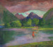 L'entrée de la rivière Tautira, pêcheur tahitien piquant un poisson - John La Farge — weergave van het kunstwerk