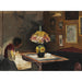 Reproduction of the painting L' of the artist Sigrid sewing by lamplight - Laurits Andersen Ring