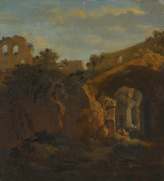 L'intérieur du Colisée avec des figures reposant sous une arche - Jan Frans Van Bloemen