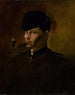 Dandy en bontmuts met pijp - Ladislav Mednyánszky — weergave van het kunstwerk