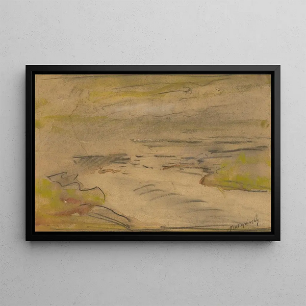 Landscape painting with a lake - Ladislav Mednyánszky — framed artwork on a wall