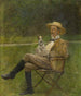 Studie van een zittende man met een hond - Ladislav Mednyánszky — weergave van het kunstwerk