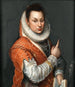 Portret van een dame met een framboos die een boek vasthoudt in haar linkerhand - Lavinia Fontana — weergave van het kunstwerk