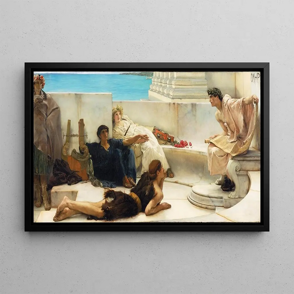 Reading Homer - Lawrence Alma-Tadema — framed artwork on a wall