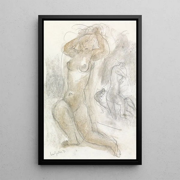 Leo Gestel - Naakte vrouw met de handen in het haar op de achtergrond een andere naakte figuur.webp
