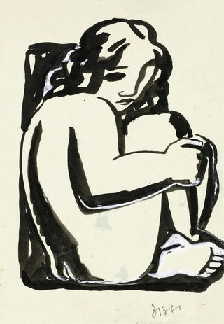 Leo Gestel - Naakte zittende vrouw met opgetrokken knien schets.webp