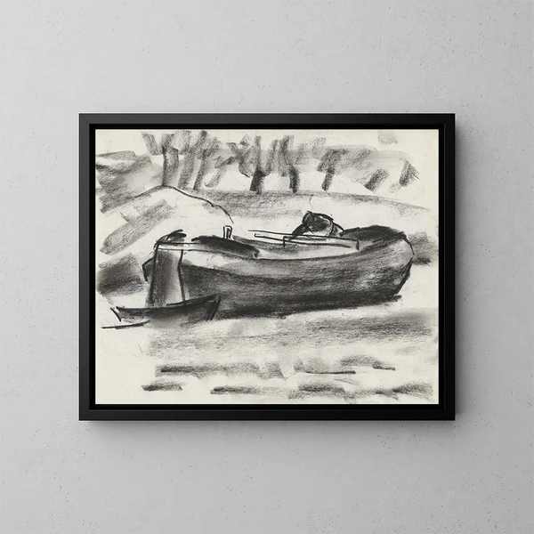 Sketch sheet with a ship and a man on board - Leo Gestel — framed artwork on a wall