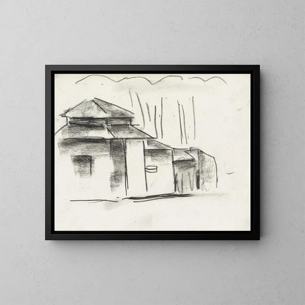 Sketch sheet with house - Leo Gestel — framed artwork on a wall
