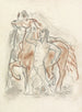 schetsblad met een naakte man die twee paarden vasthoudt - Leo Gestel — weergave van het kunstwerk