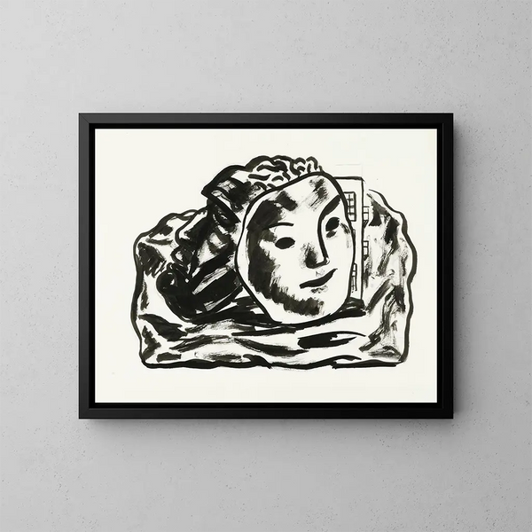 Two masks for building and rocks sketch - Leo Gestel — framed artwork on a wall