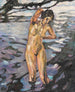 Vrouw naakt staand badend - Leo Putz — weergave van het kunstwerk