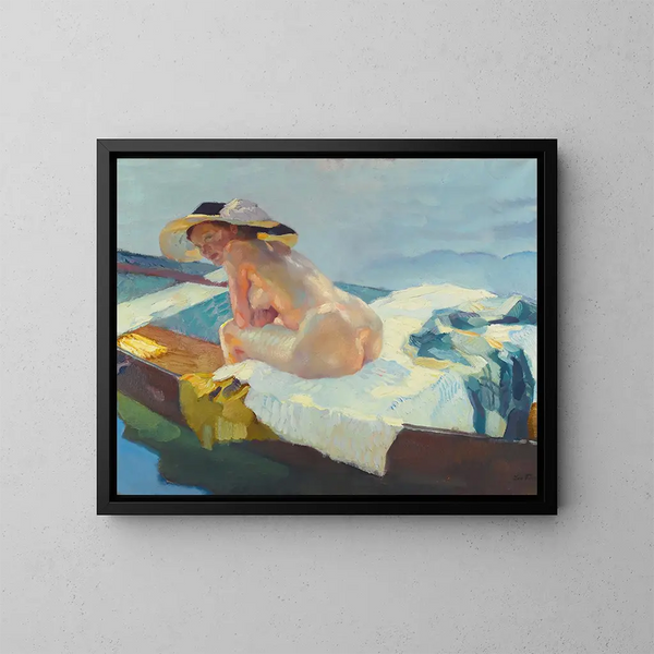 In de kano - Leo Putz — ingelijst kunstwerk aan de muur