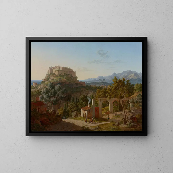 Landschap met het kasteel van Massa di Carrara - Leo von Klenze — ingelijst kunstwerk aan de muur