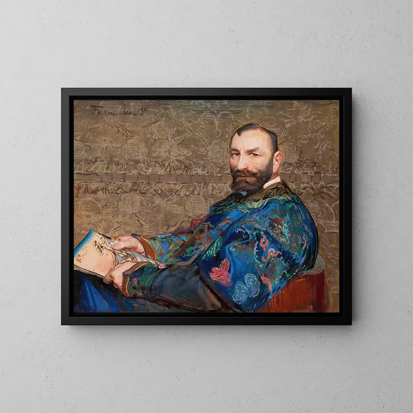 portret van Feliks Jasieski in witte jas - Leon Wyczółkowski — ingelijst kunstwerk aan de muur