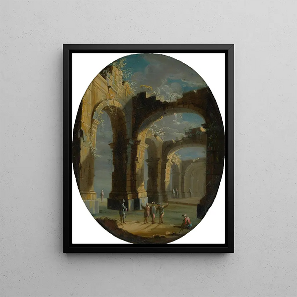 Leonardo Coccorante - Kirchenruine mit Figuren.webp