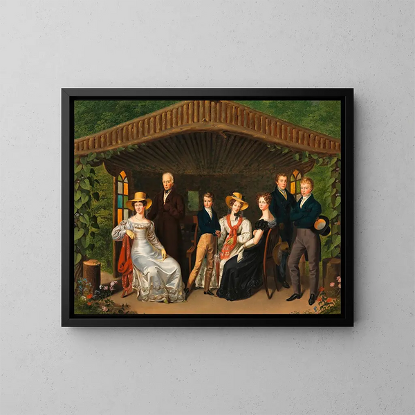 The imperial family around the Duke of Reichstadt in a summerhouse - Leopold Fertbauer — framed artwork on a wall
