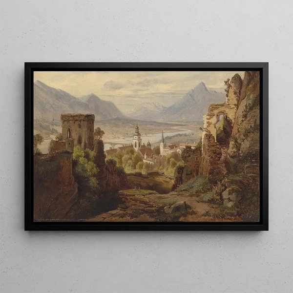 View of Rattenberg on the Inn - Leopold Munsch — framed artwork on a wall