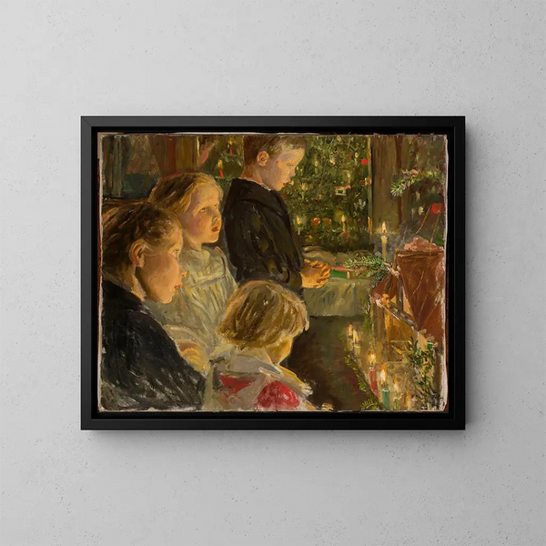 Children near the Christmas tree - Leopold von Kalckreuth — framed artwork on a wall