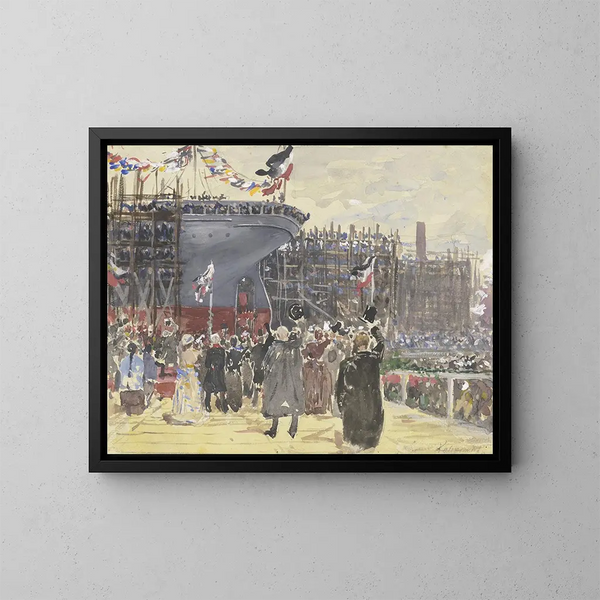 Launching a ship - Leopold von Kalckreuth — framed artwork on a wall