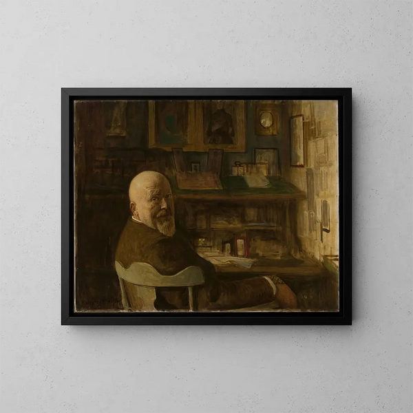 Portrait of a man at the desk - Leopold von Kalckreuth — framed artwork on a wall