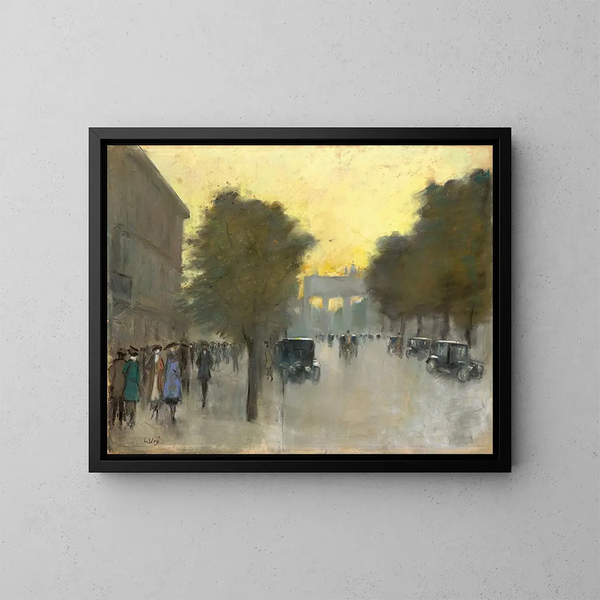 onder de linden met uitzicht op de Brandenburger Tor - Lesser Ury — ingelijst kunstwerk aan de muur
