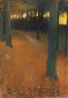 Boslandschap bij schemering - Lesser Ury — weergave van het kunstwerk