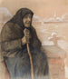 Oude vrouw met een stok - Lilly Walther — weergave van het kunstwerk