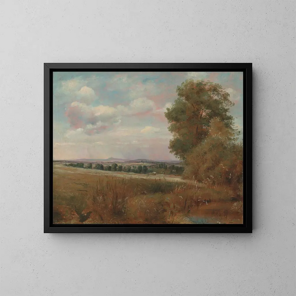 Landscape painting of Hampstead with Harrow in the distance - Lionel Constable — framed artwork on a wall