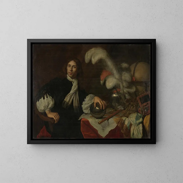 van het portret van Aucke Stellingwerff, admiraal van Friesland, overleden in 1665 in Lowestoft door een kanonskogel - Lodewijk van der Helst — ingelijst kunstwerk aan de muur