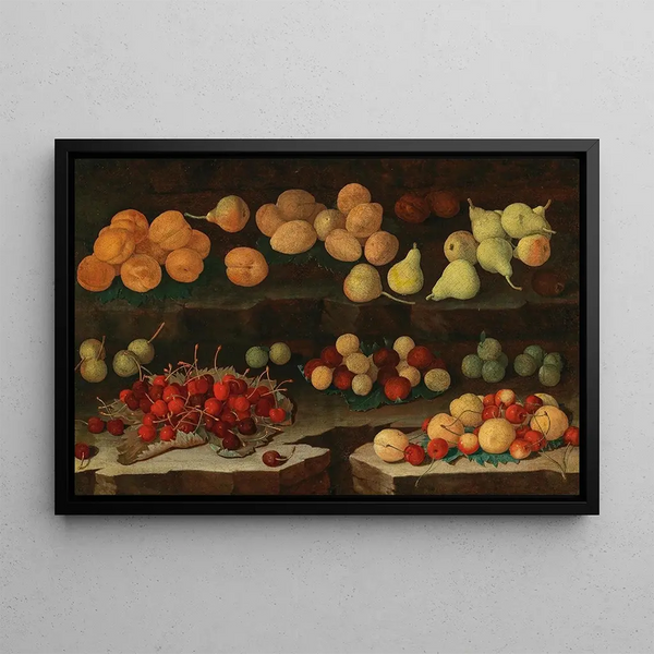 Lombard School - Apricots pears cherries and plums on a ledge.webp