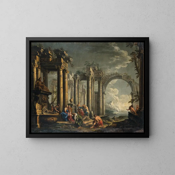 L'Adoration des Mages dans un paysage avec des ruines - Lombard School — framed artwork on a wall