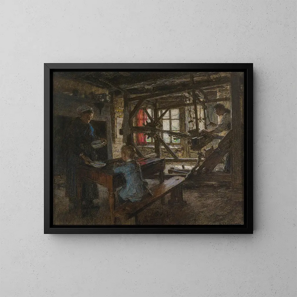 Figures dans un intérieur de cottage - Léon Augustin Lhermitte — framed artwork on a wall