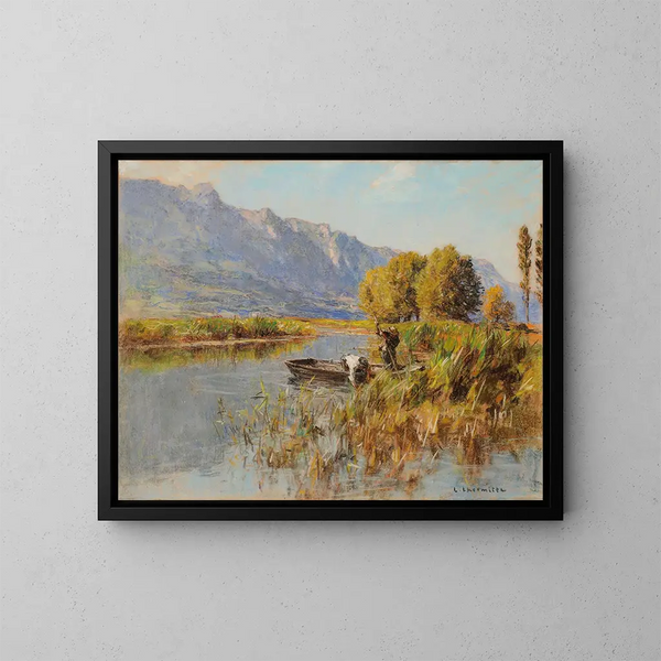 La Dent du Chat au lac du Bourget - Léon Augustin Lhermitte — framed artwork on a wall