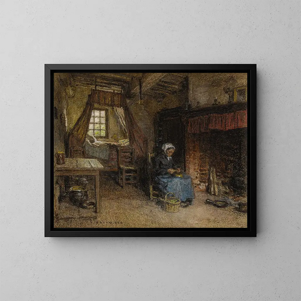 Country Scene Painting in front of the fireplace - Léon Augustin Lhermitte — framed artwork on a wall