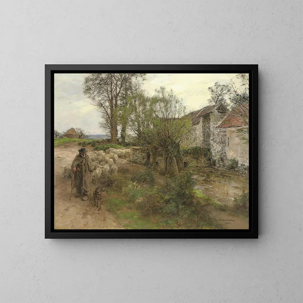 Uitgang van de kudde op de Chailly-straat - Léon Augustin Lhermitte — ingelijst kunstwerk aan de muur