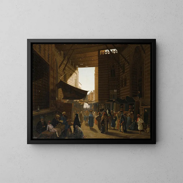 The fabric market - Louis-Émile Pinel de Grandchamp — framed artwork on a wall