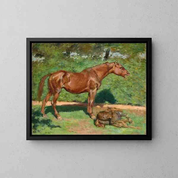 Mare and her foal - Louis Anquetin — framed artwork on a wall