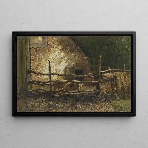 Pigs in a Swineherd - Louis Apol — framed artwork on a wall
