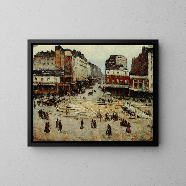 Le boulevard de Rochechouart et la rue de Clignancourt, travaux du métropolitain - Louis Braquaval — framed artwork on a wall