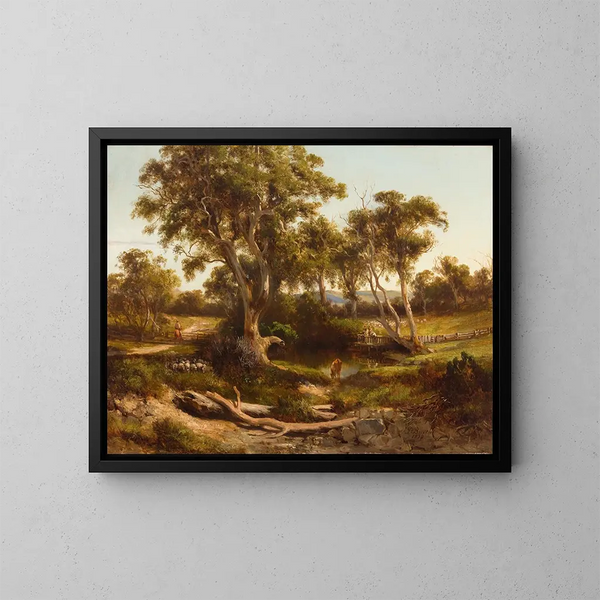 Sheep Washing in the Western District - Louis Buvelot — framed artwork on a wall