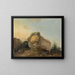 Een glooiend landschap met een grote rots en een herder en een herderin met hun kudde - Louis Gabriel Moreau — ingelijst kunstwerk aan de muur