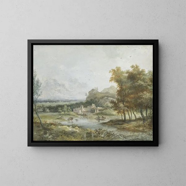 Landschap met Italiaanse feestviering - Louis Gabriel Moreau — ingelijst kunstwerk aan de muur