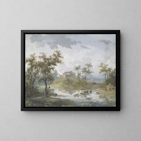 Le gué rustique - Louis Gabriel Moreau — ingelijst kunstwerk aan de muur