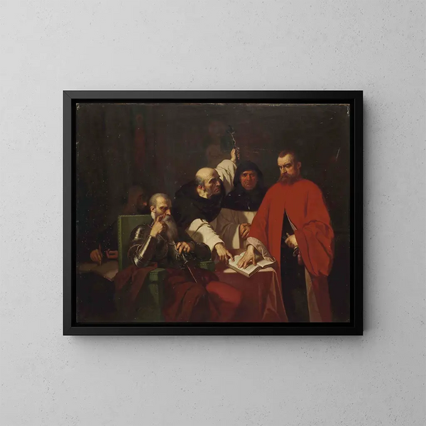 The Oath of Vargas before the Duke of Alba - Louis Gallait — framed artwork on a wall