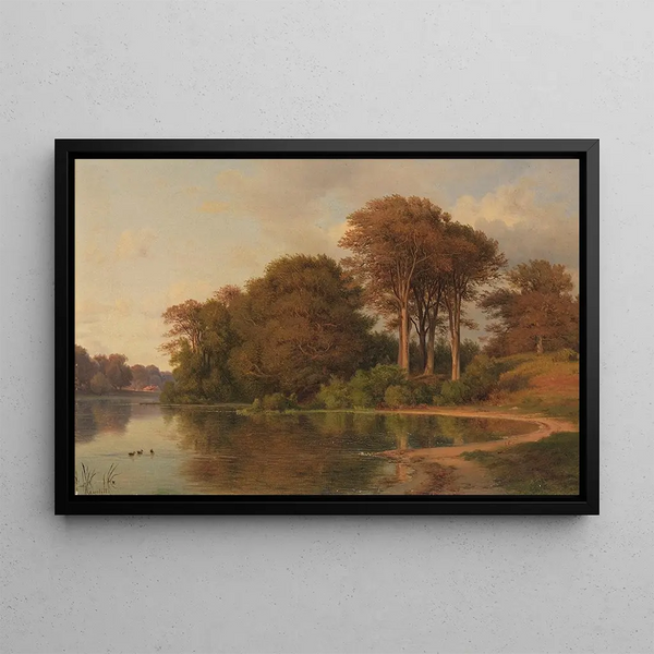 Summer landscape with lake shore - Louis Gurlitt — framed artwork on a wall