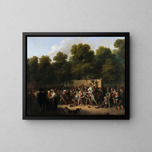 Distribution of wine and groceries at the Champs-Élysées on the occasion of the king's celebration - Louis Léopold Boilly — framed artwork on a wall