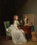 Dame in witte jurk zittend aan haar bureau - Louis Léopold Boilly — weergave van het kunstwerk